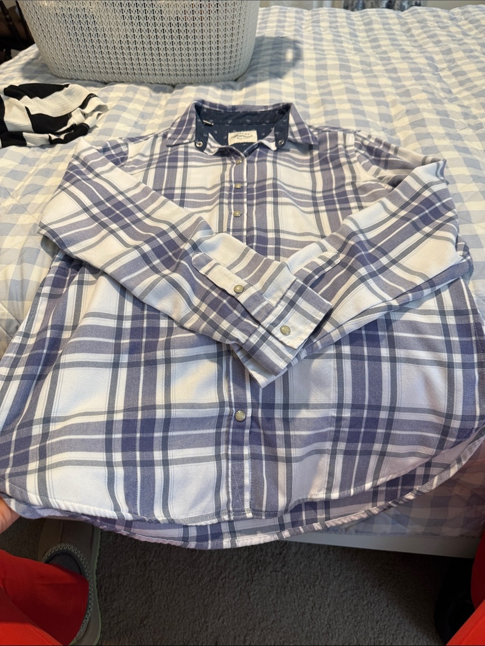 JACHS Girlfriend Blue and White Plaid Snap-Front Shirt